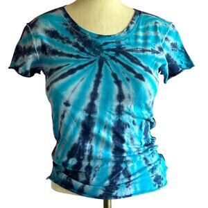 Junior Tee Size Medium Blue Tie Dye Handcrafted Colorful Bold Fun Back to School